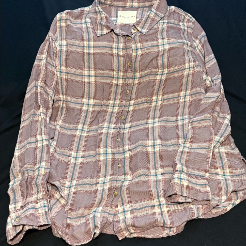 Lucky Brand Purple and Blue Plaid Shirt